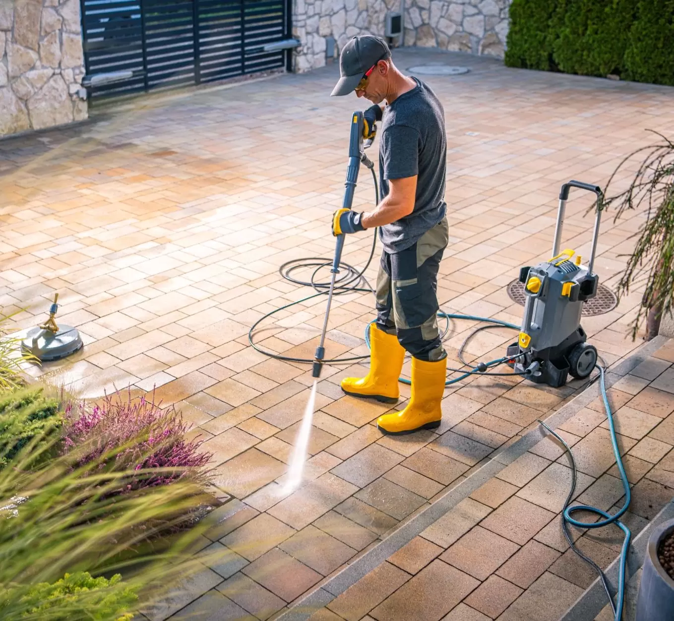 3 BRICK CLEANING man-using-pressure-washer-clean-patio-stones-residential-garden-daylight-hours (1)